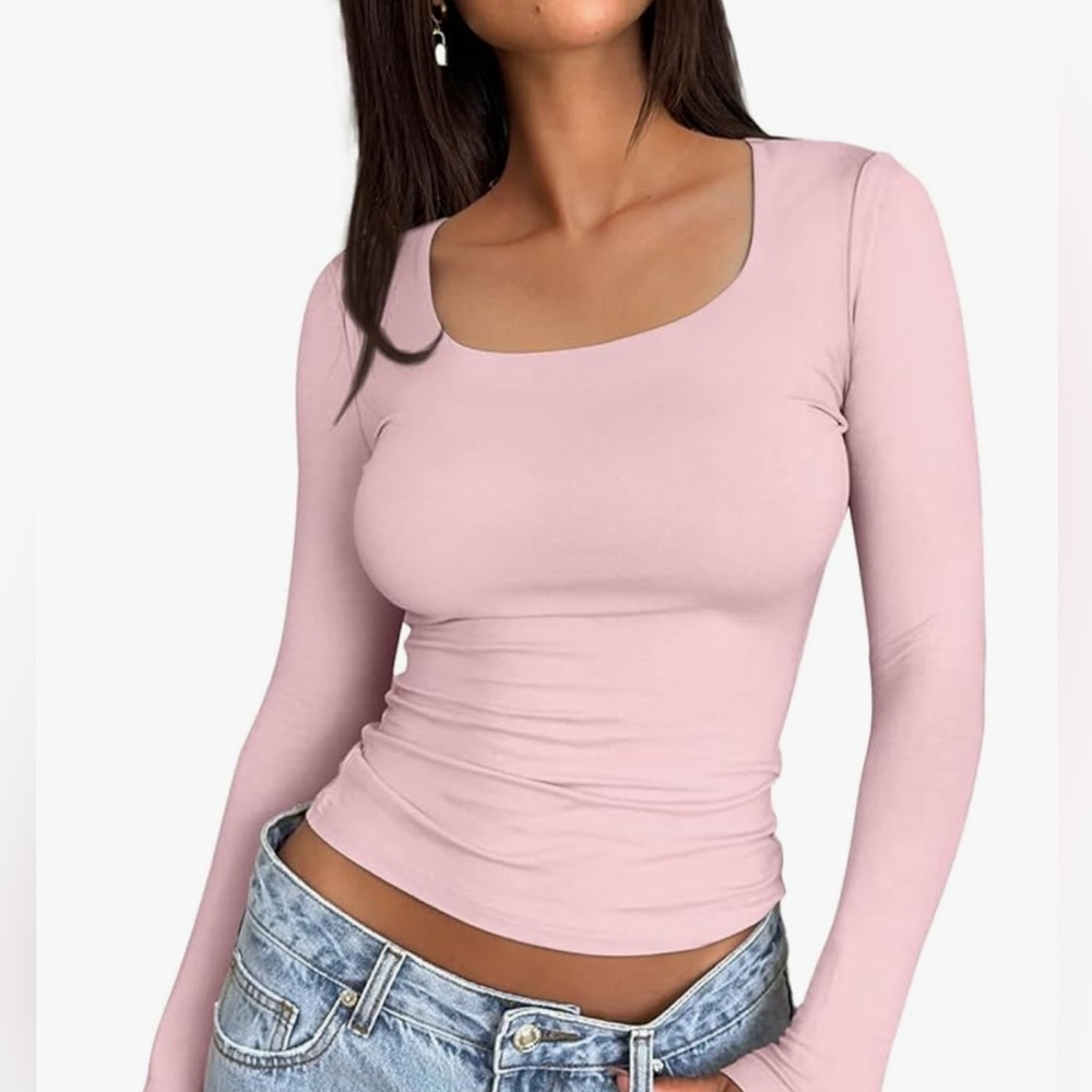 square neck baby pink top
